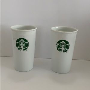 Starbucks lot of 2  11 oz white cups with defects use for decor